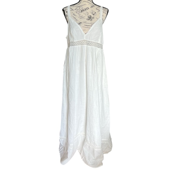 Rita Ora White cotton bump friendly ruffle sleeveless w pockets maxi dress Sz 10 - Picture 1 of 9